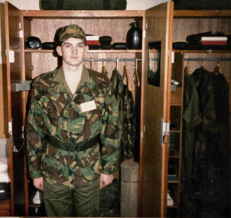 Stuart Mackie presents his locker for inspection, Browning Barracks, Aldershot, 1983