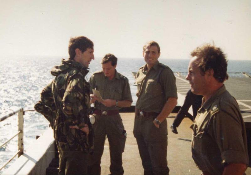 OS Lt Col H Jones and other 2 PARA officers, MV Norland, 1982
