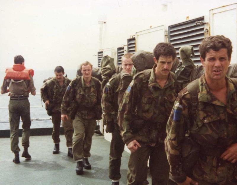 Members of 2 PARA training on the MV Norland, 1982