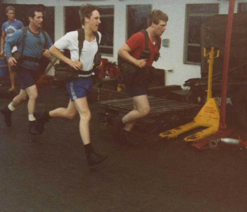 OS Heading down the stairs to 'E' Deck, prior to the landings, MV Norland, 1982