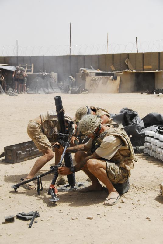 3 PARA mortar team firing an 81mm Mortar, Musa Quelah, Afghanistan, August 2008