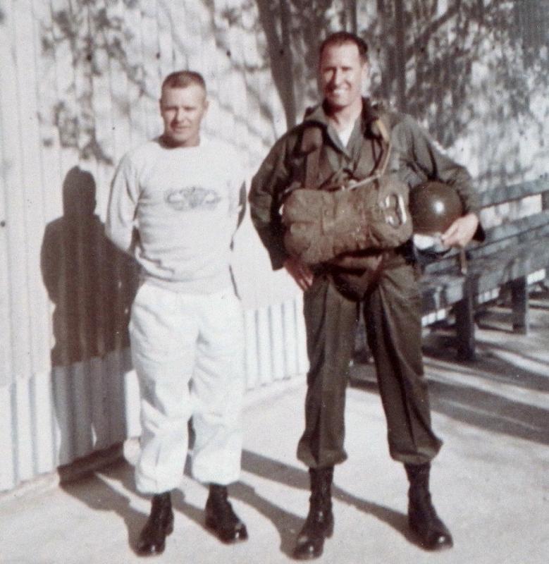 Sgt B.M Riordan on refresher  parachute course at Fort Benning Georgia USA May 1963