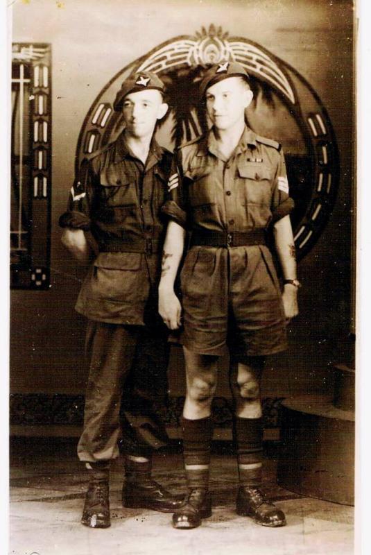 Frank Long on left, Singapore 1945