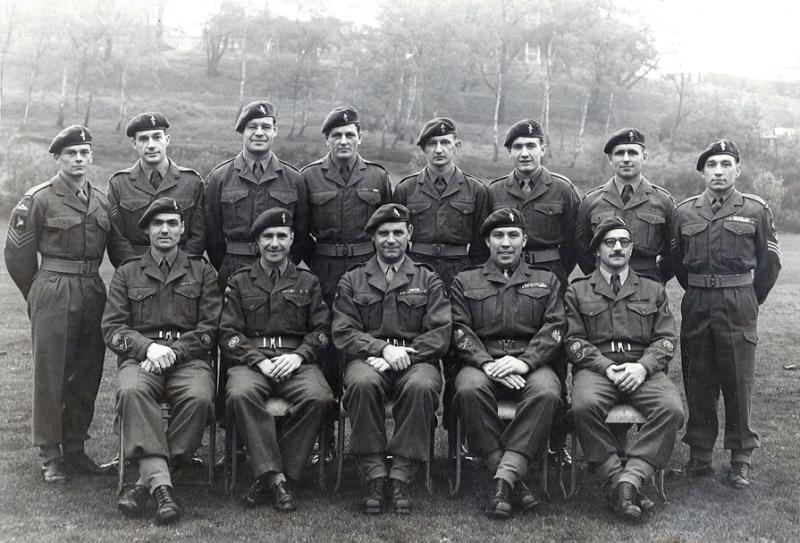 Group photograph of Warrant Officers and Sergeants of 16 Para Workshops REME, Waterloo Barracks, c.1956