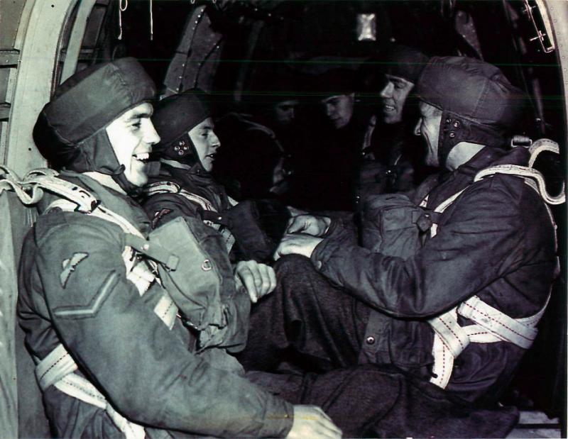 Early photo showing No 2 Commando inside Whitley bomber on a training jump.