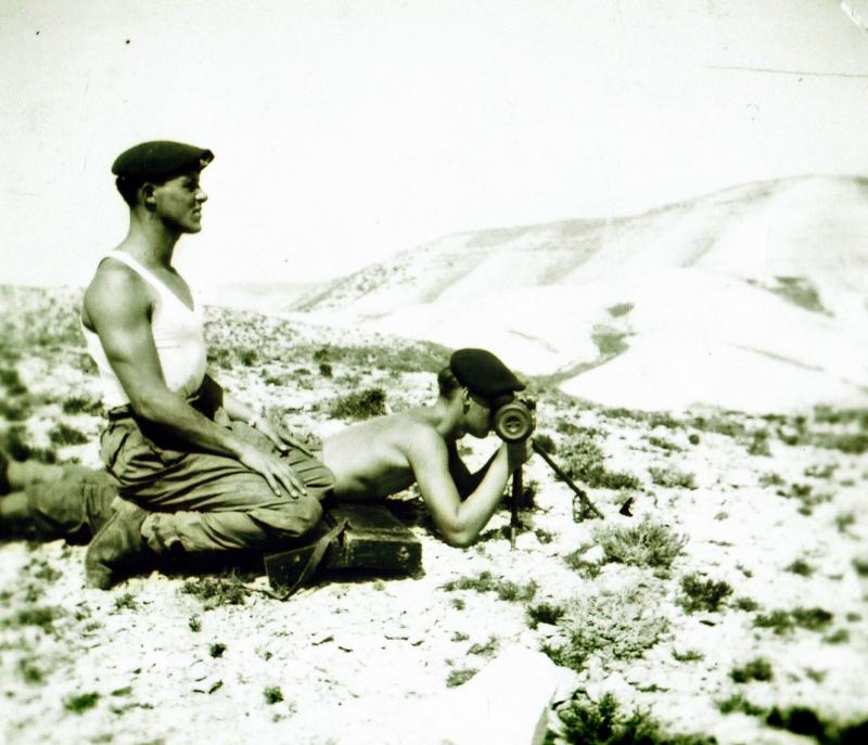 Harry Greenhalgh with range finder, Cyprus 1956.