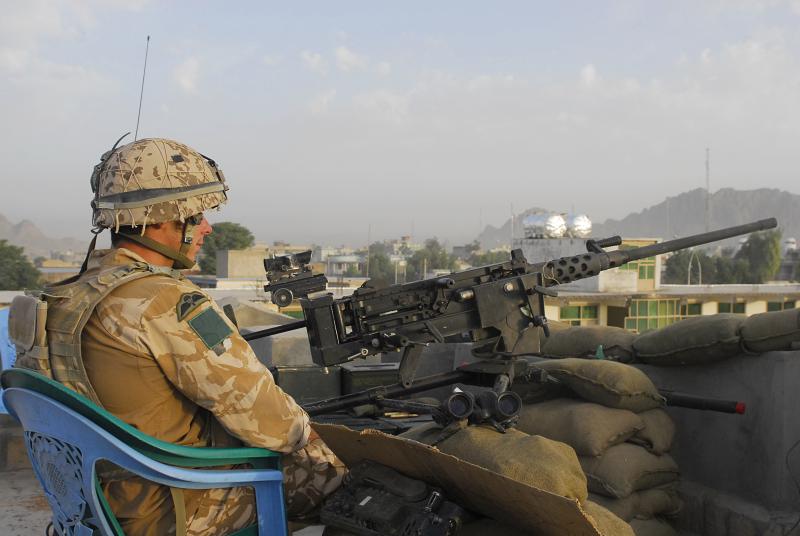 Soldier from 3 PARA at .50 Cal Heavy Machine Gun position, Kandahar, Afghanistan, 2008