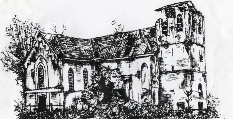 A drawing of Oosterbeek Church September 1944