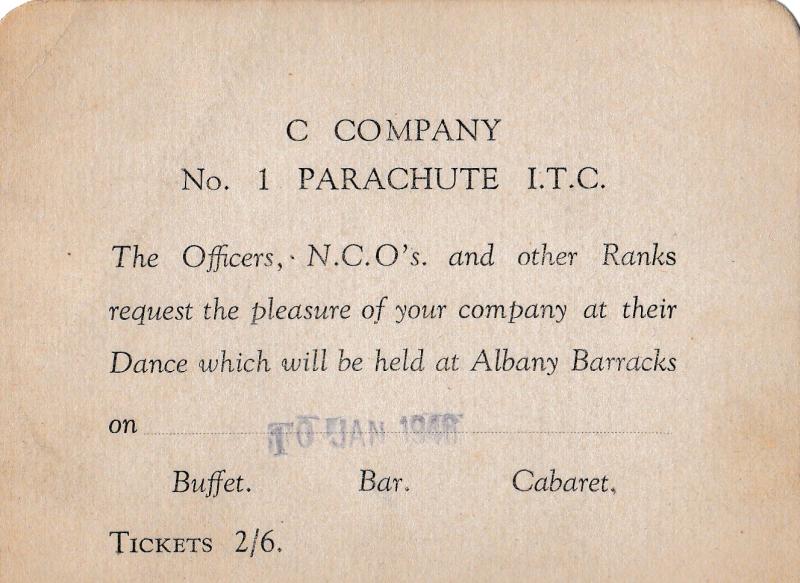 Ticket for a dance at Albany Barracks Jan 1946