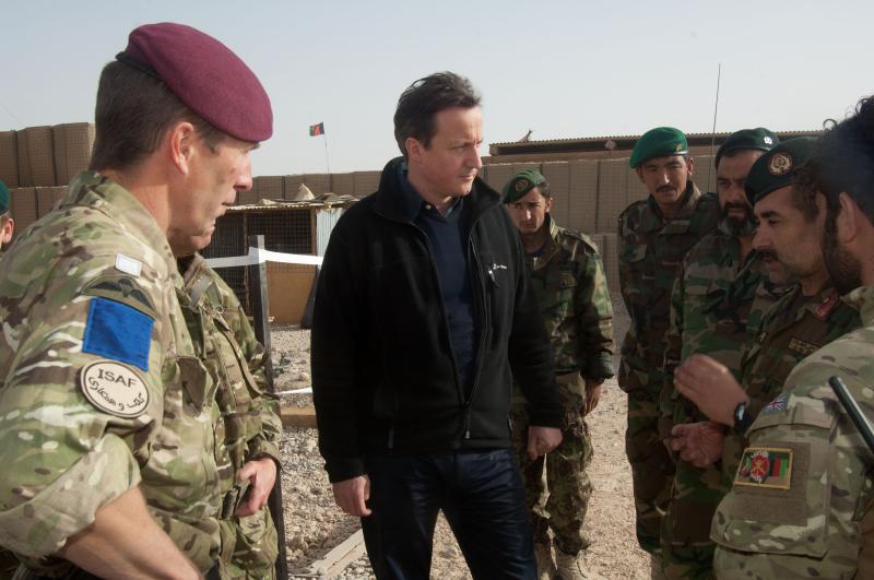 CO 2 PARA, Lt Col Andrew Harrison talks with Prime Minister David Cameron on a visit to Afghanistan, 2010