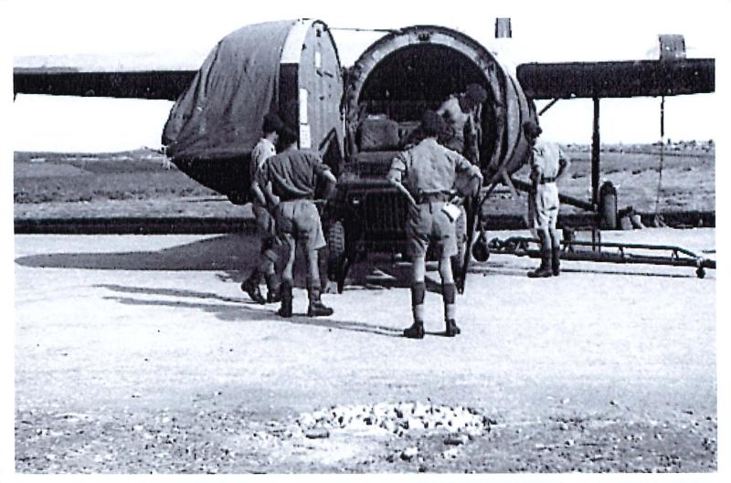 Men from 210 Airlanding Battery RA loading a jeep into a Horsa during Exercise Purdy, RAF Aqir, Palestine, Autumn 1946
