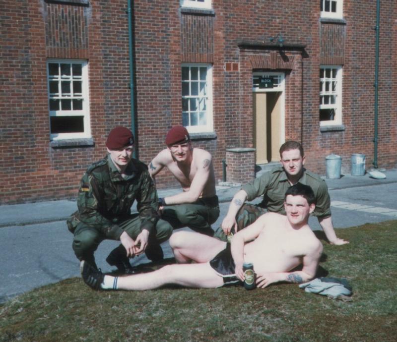 Relaxing after the end of our Combat Medical Course, Longmoor training camp, April 1984