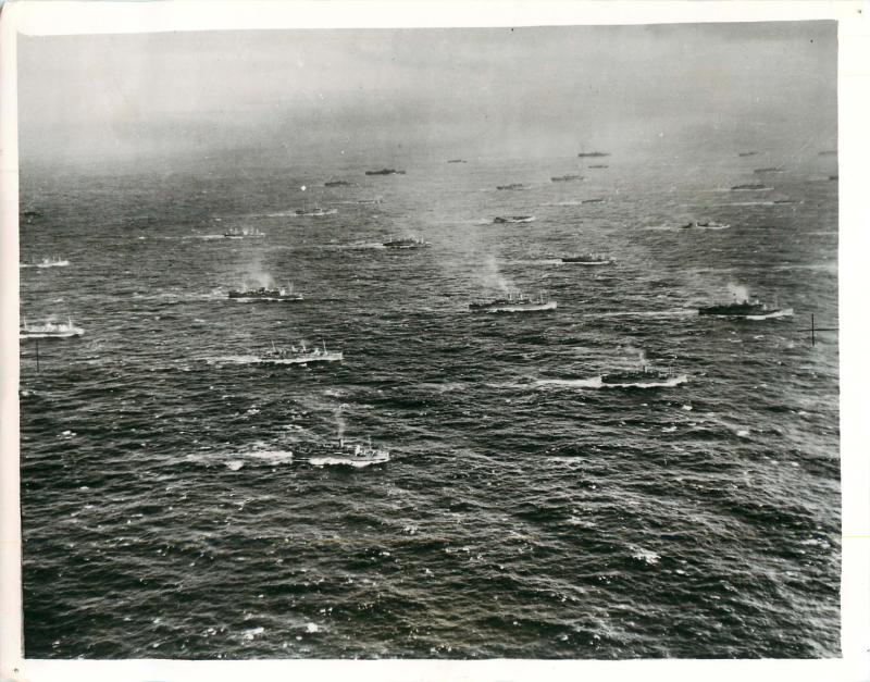 Many Allied ships can be seen en route to Operation Torch.  