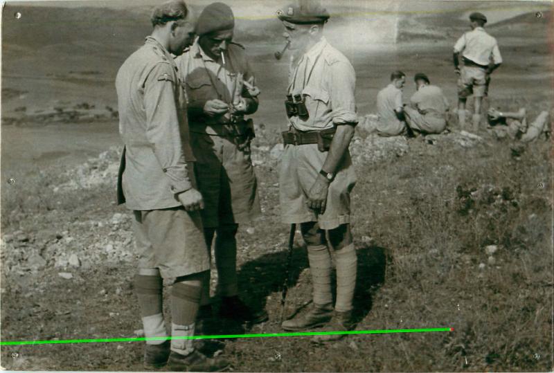 General Down OBE and two other officers on a Battlefield Tour in the Tamera Valley, 1943.