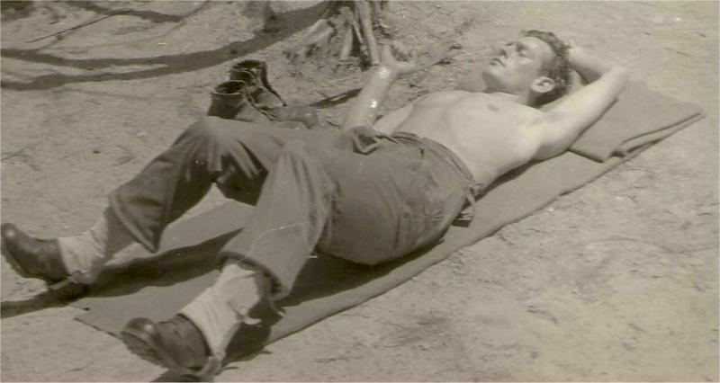 Patrick McNeilly sunbathing Australian Army