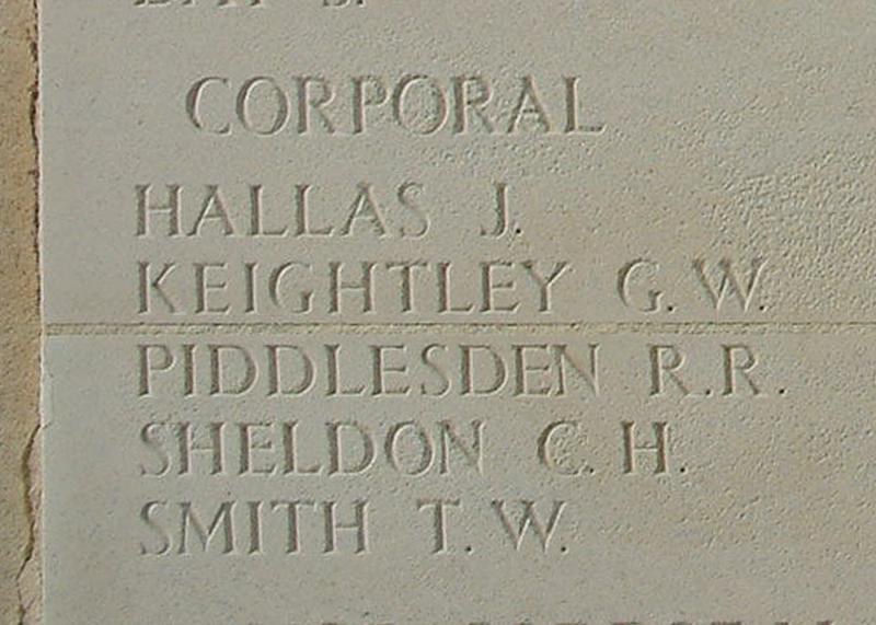 Close-up of inscription to Corporal Thomas William Smith, Panel 18 Column 1, Bayeux Memorial, Normandy.