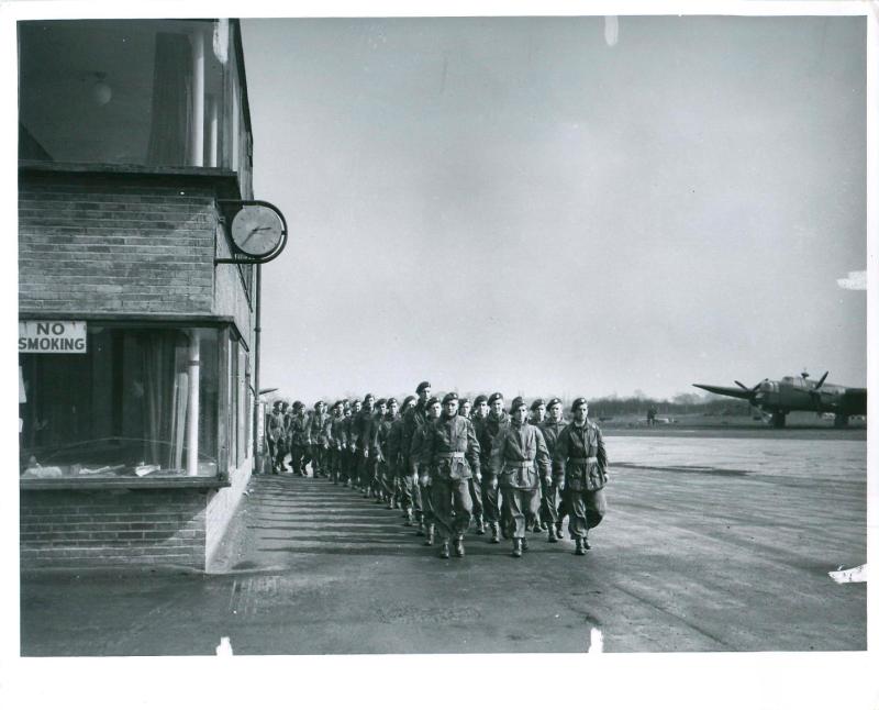 A later parachute course parade at Ringway. Notice the Wellington aircraft on the right.