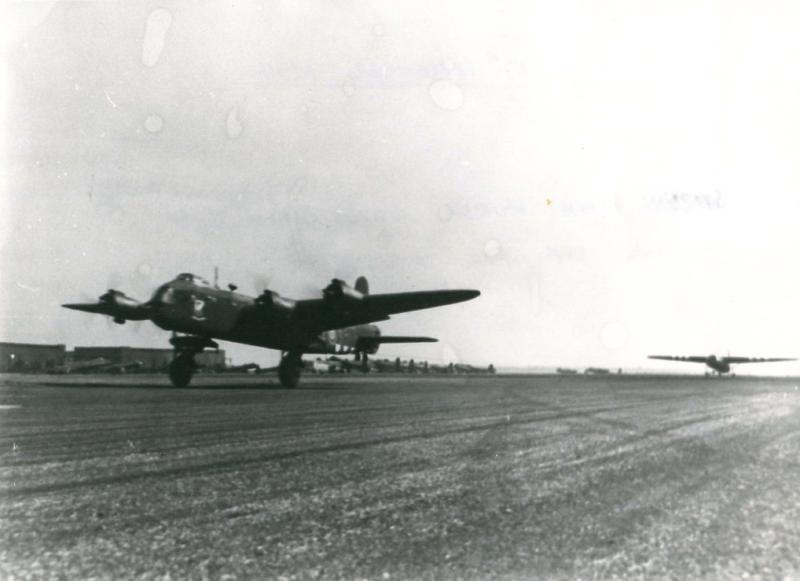 Stirling with Horsa glider in tow taking off for Normandy.